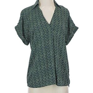 CAbi Women's Geometric Print Blouse in Blue and Green